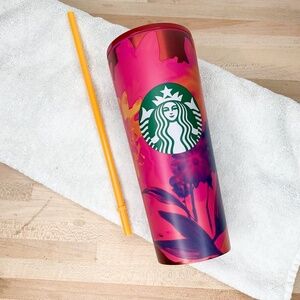 Starbucks Matt Pink Boutique Floral Stainless Steel Tumbler Venti 24 oz
